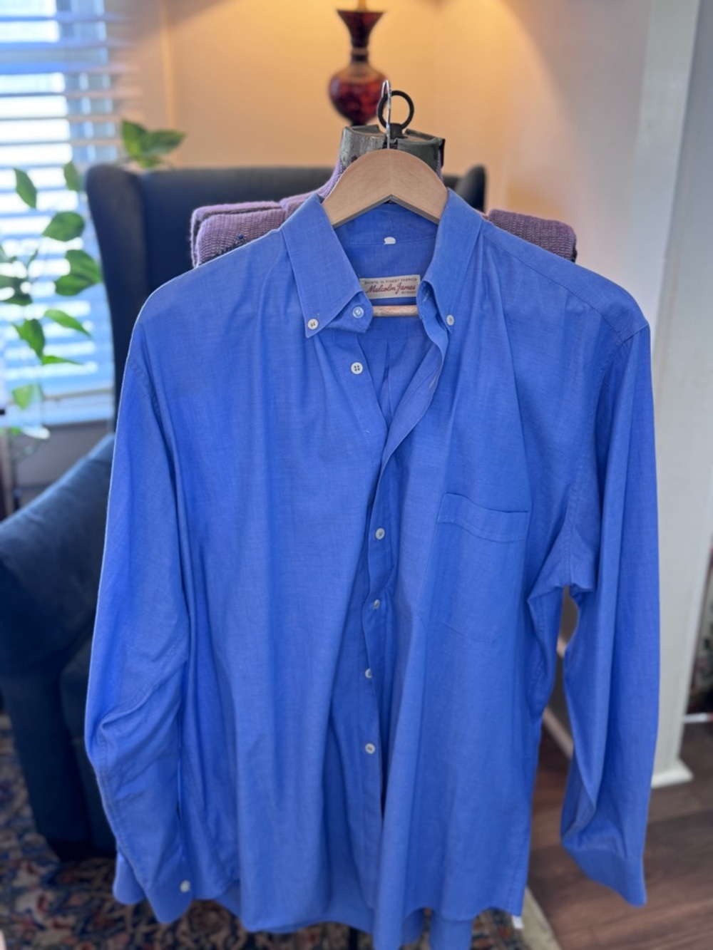 Classic & Soft vintage Men's Button-Down Casual Shirt in gorgeous French Blue.